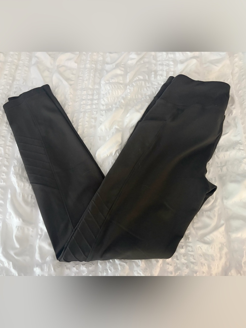 Black Athleta Kids Leggings with Quilted Panel Detail